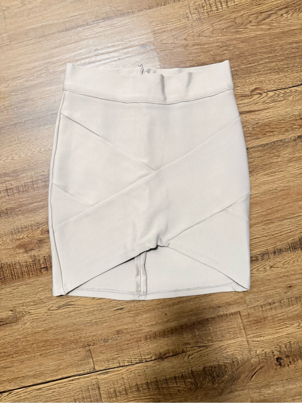 High-Waist Cream Bandage Mini Skirt